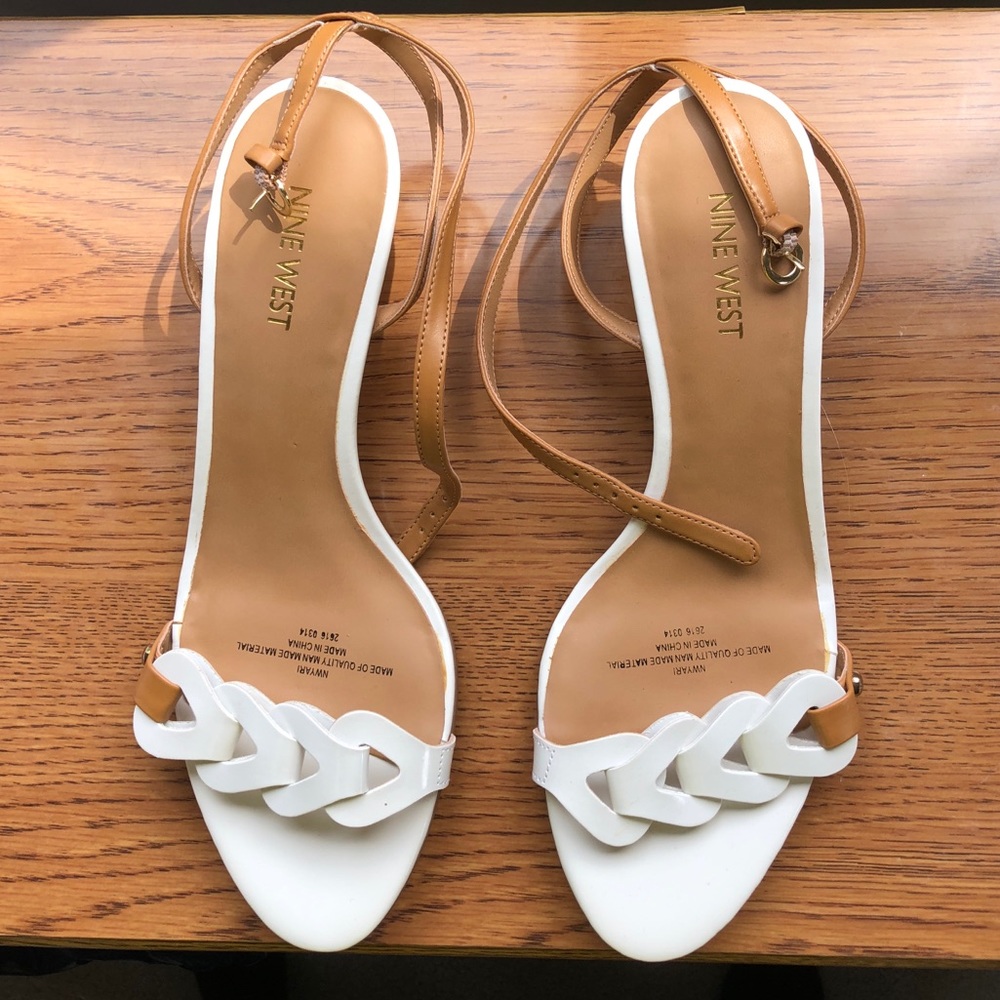 Nine West Kitten Heel Sandal White Patent Leather